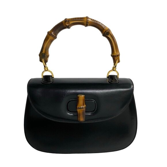 GUCCI Black Leather Bamboo Tote Bag - Picture 1 of 9